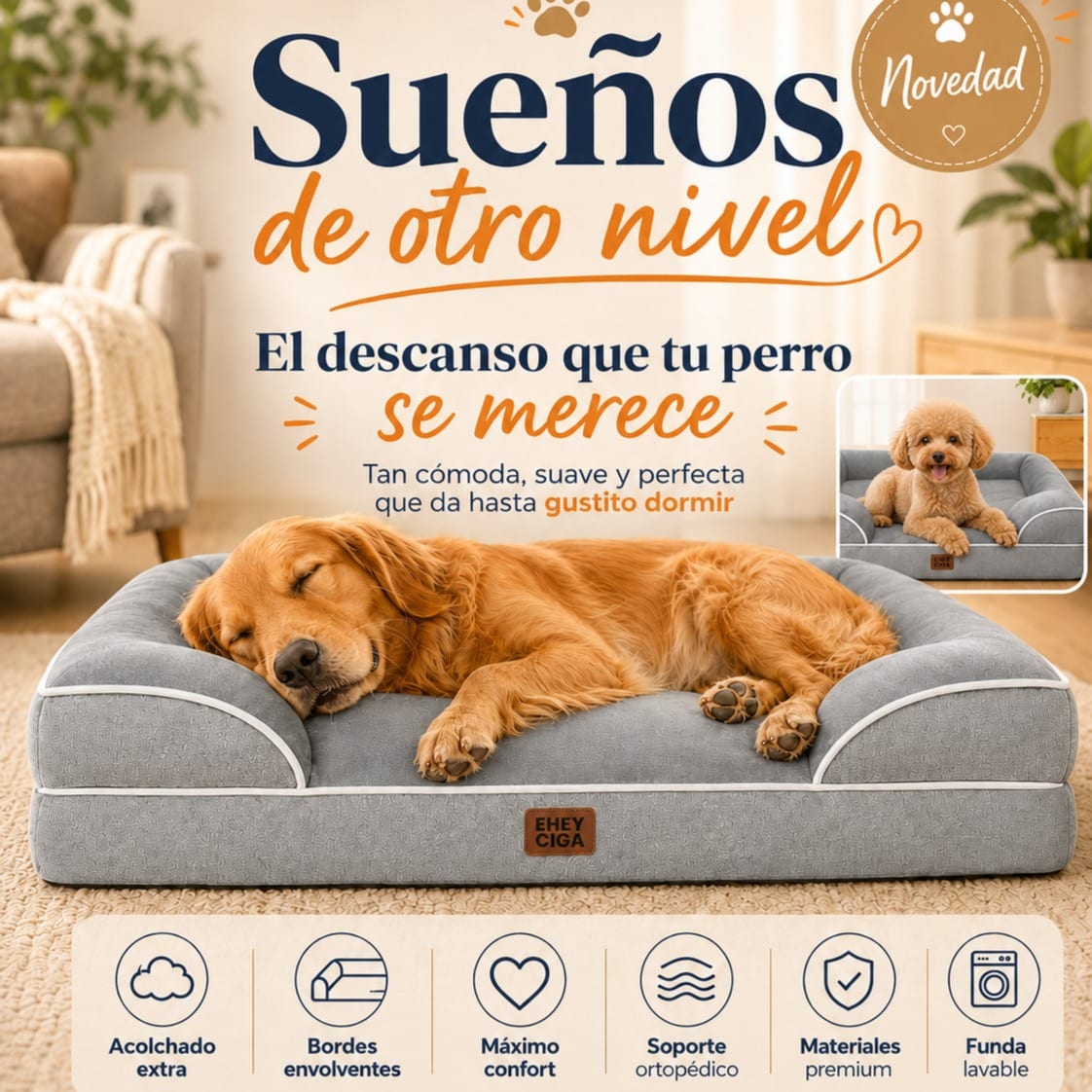 EHEYCIGA - Cama perro grande y cómoda