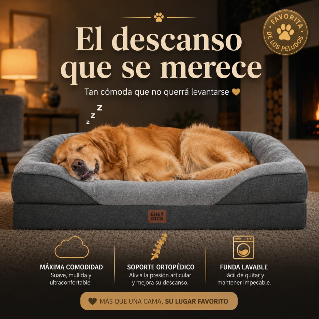 EHEYCIGA - CAMA ORTOPÉDICA Y VISCOELÁSTICA PARA PERRO.