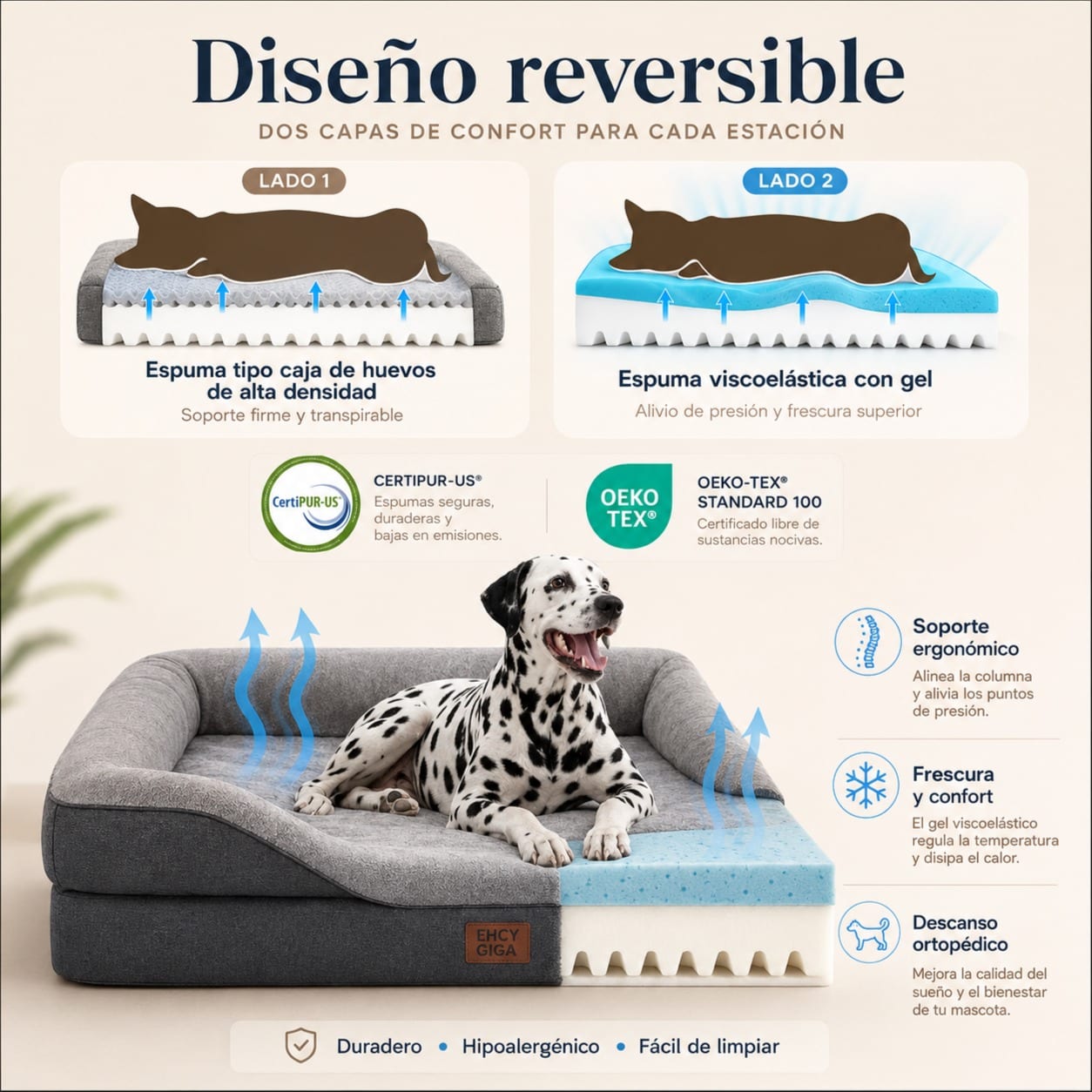 EHEYCIGA - CAMA ORTOPÉDICA Y VISCOELÁSTICA PARA PERRO.  miniatura 2