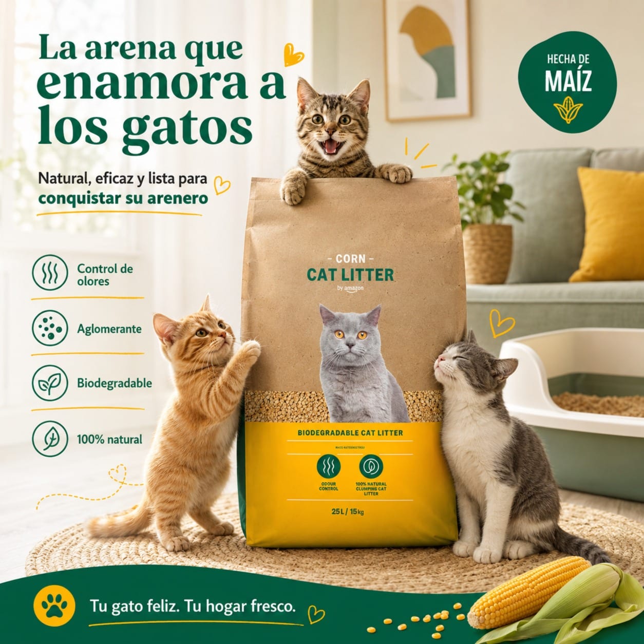 ARENA BENTONITA Y CLUMPING CORN PARA GATOS miniatura 5