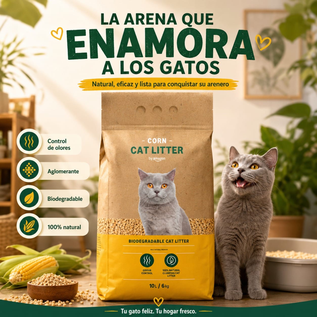 ARENA BENTONITA Y CLUMPING CORN PARA GATOS miniatura 4