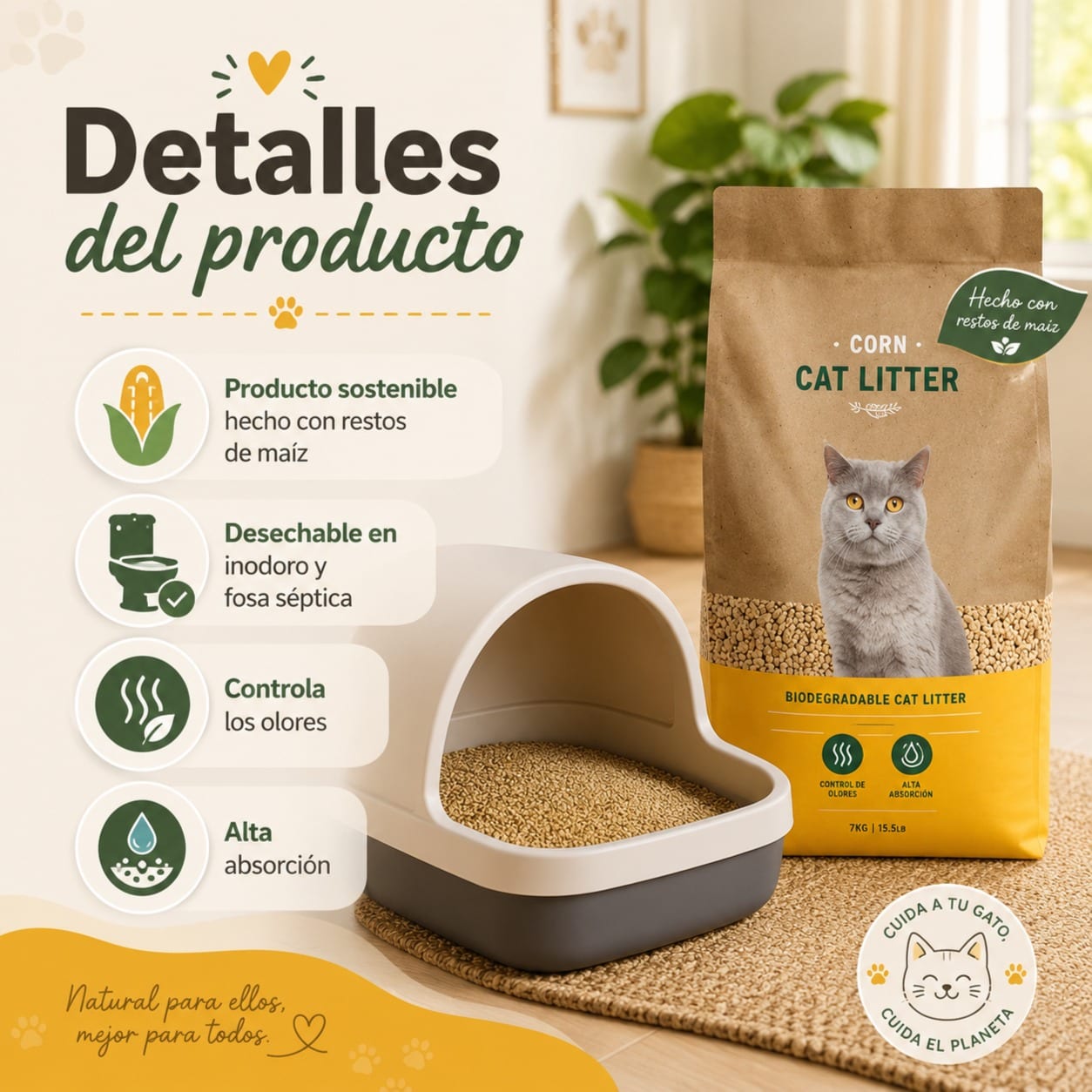 ARENA BENTONITA Y CLUMPING CORN PARA GATOS miniatura 6