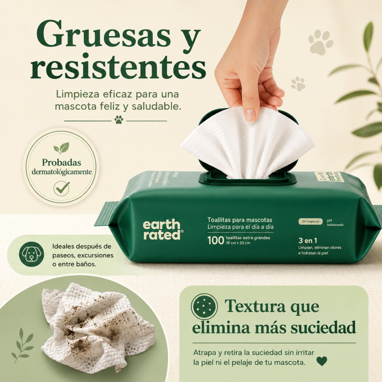 EARTH RATED - TOALLITAS HIPOALERGÉNICAS PARA PERROS miniatura 3