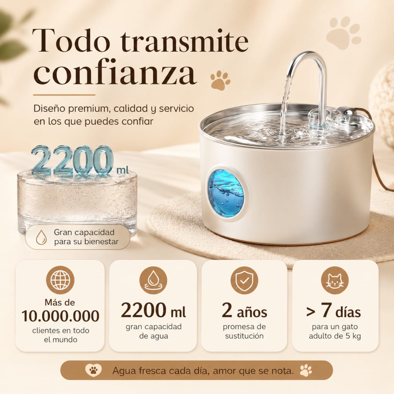 GIOTOHUN FUENTE PARA GATOS DE ACERO INOXIDABLE 2.2L Y PACKS DE FILTROS + ESPONJAS.  miniatura 2