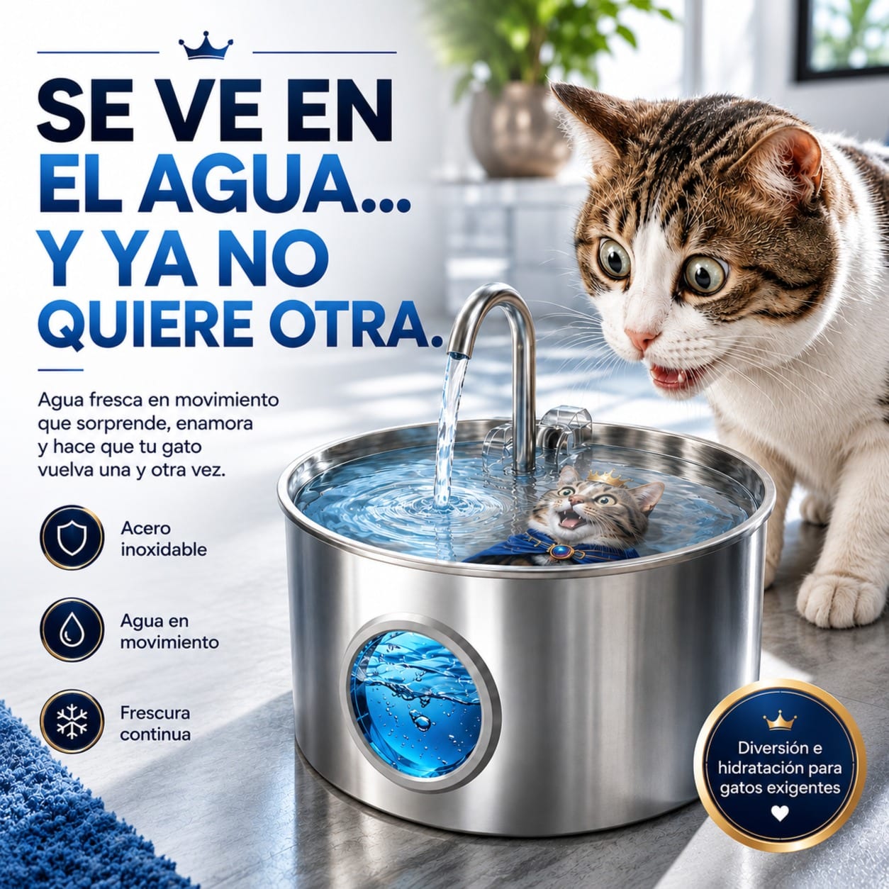 GIOTOHUN FUENTE PARA GATOS DE ACERO INOXIDABLE 2.2L Y PACKS DE FILTROS + ESPONJAS.