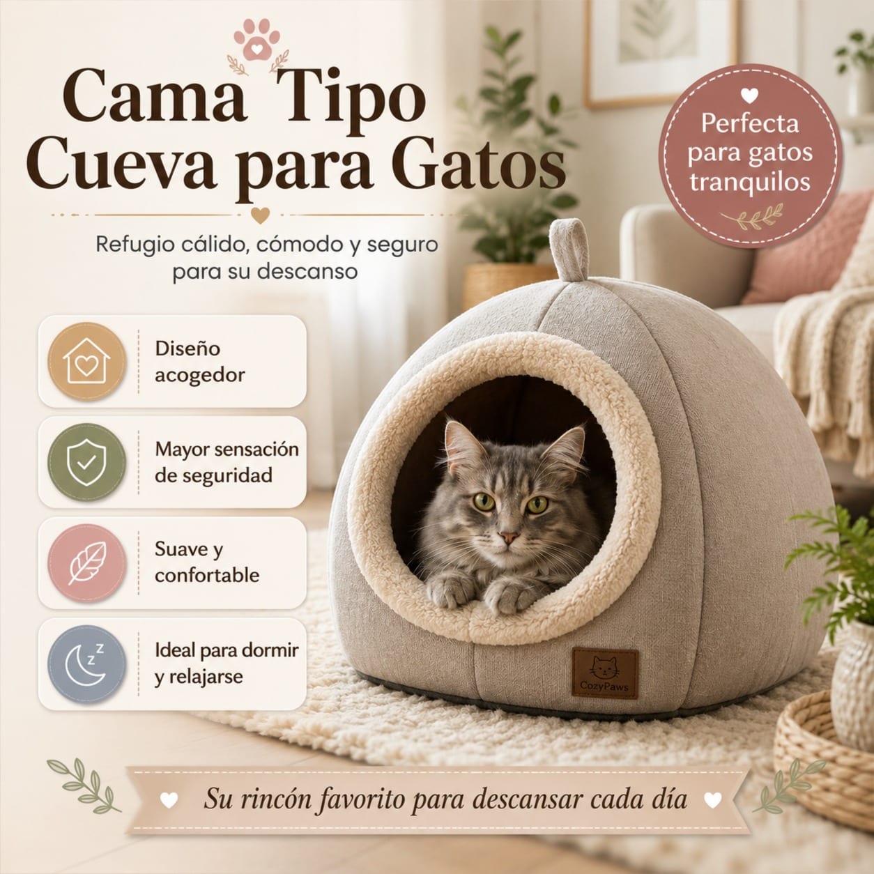 Cama Tipo Cueva para Gatos
