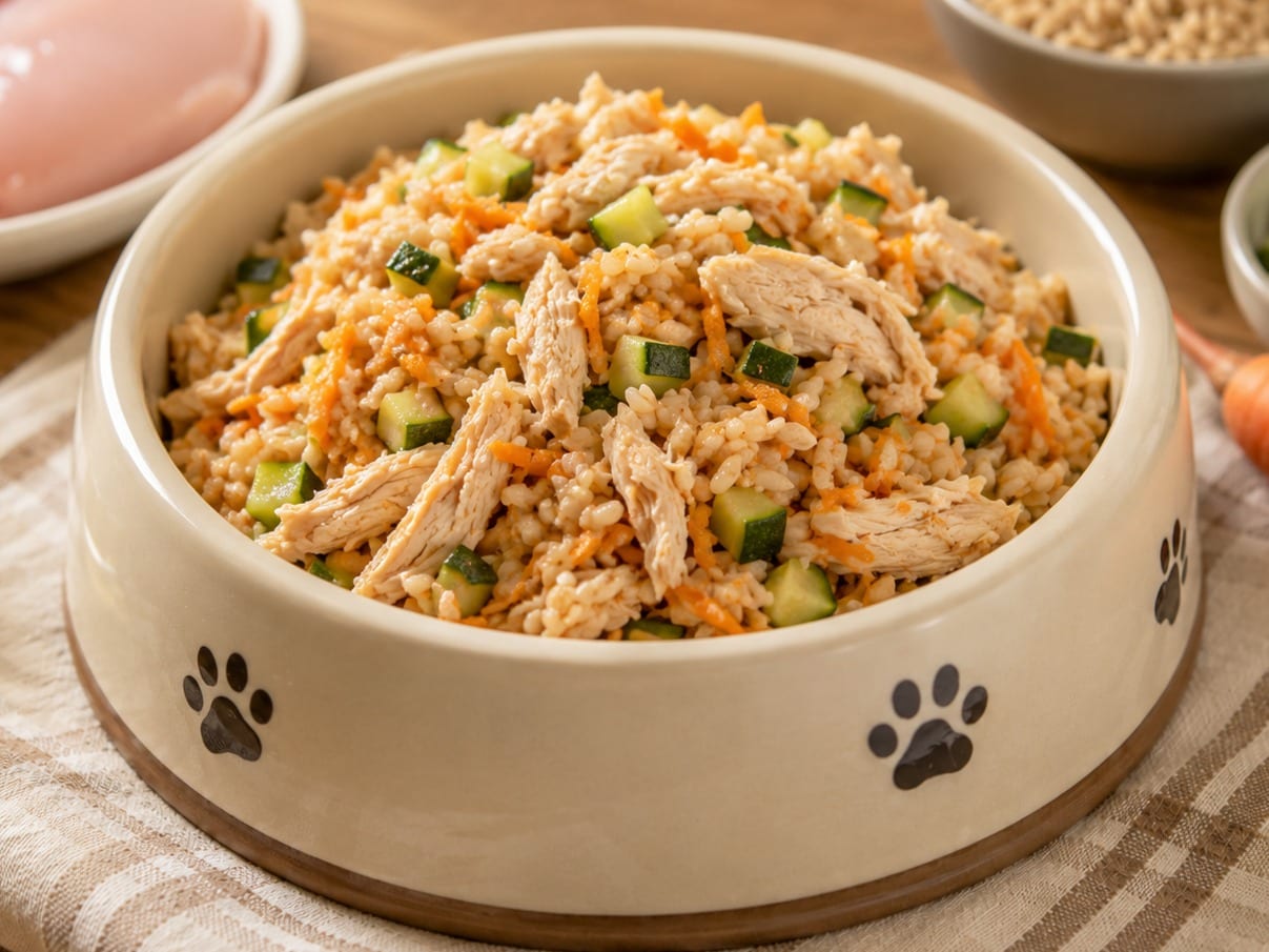 Plato casero: Pollo al vapor con arroz integral y bouquet de verduras