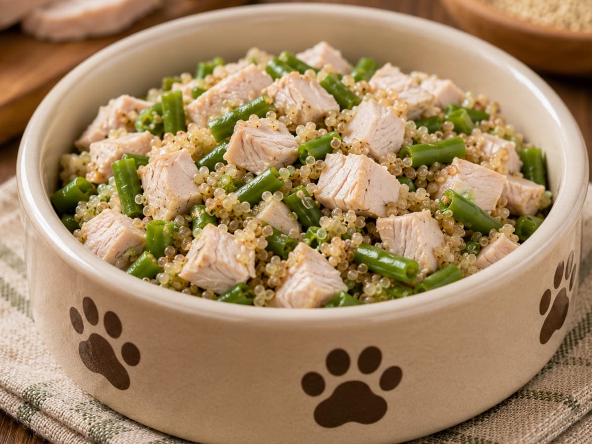 Plato casero: pechuga de pavo con quinoa y judías verdes para perros