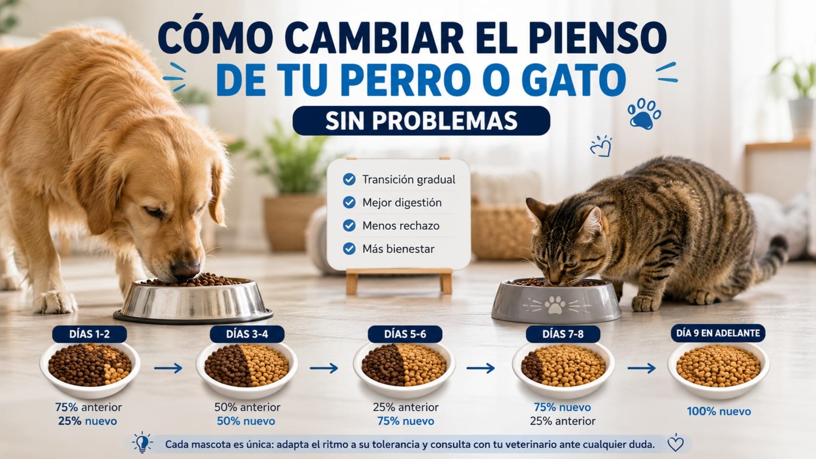 Cómo cambiar el pienso de tu perro o gato sin problemas